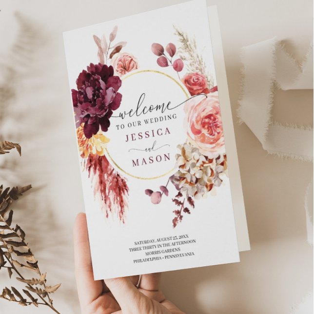 Folded Boho Pampas Grass Wedding Program Flyer (Creator Uploaded)