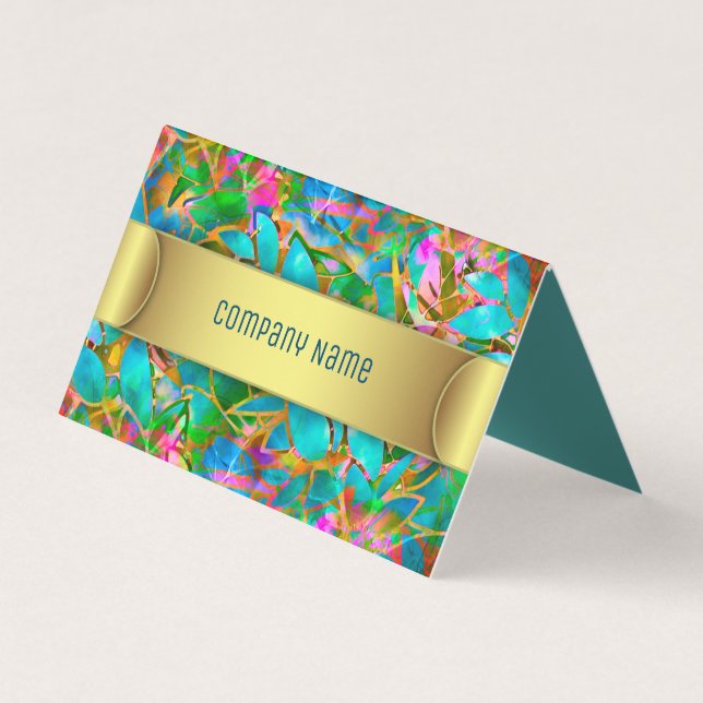 Folded Business Card Floral Abstract Stained Glass (Front)