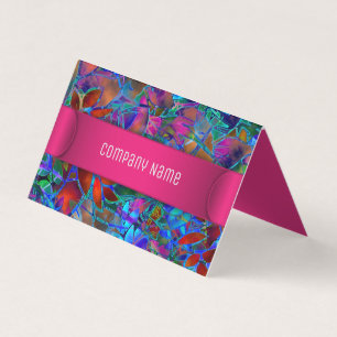 Folded Business Card Floral Abstract Stained Glass