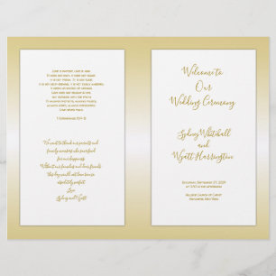 Folded Catholic Wedding Ceremony Program Gold