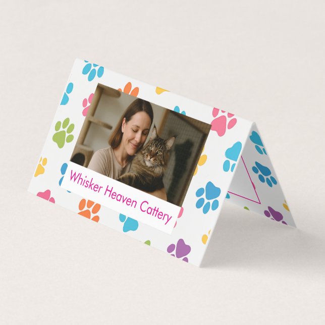 Folded Cattery Business Card Customisable Photo (Front)