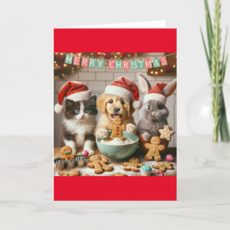 Folded Christmas Card with dog, cat, bunny #3