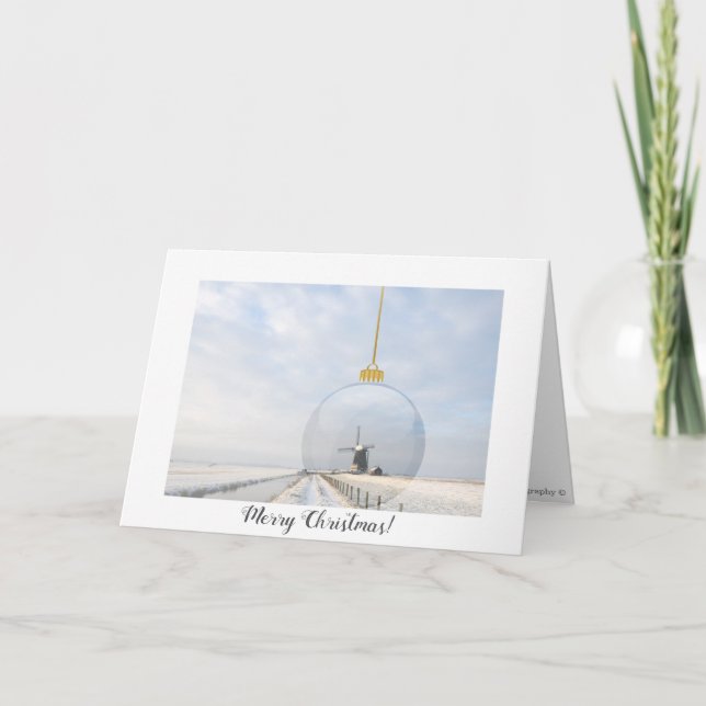 Folded christmas card with glass ball and windmill (Front)