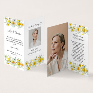 Folded Daffodil Photo Funeral Prayer Card