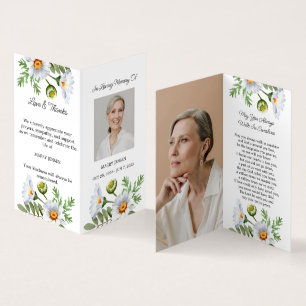 Folded Daisy Photo Funeral Prayer Card