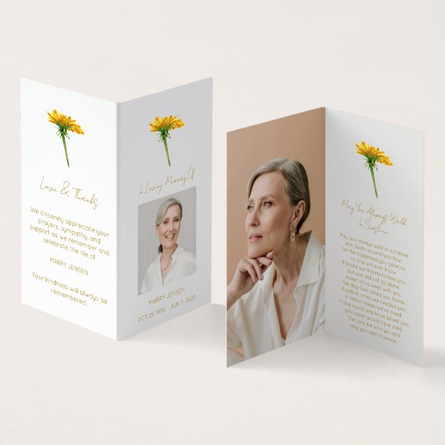 Folded Dandelion Photo Funeral Prayer Card (Inside and Outside)