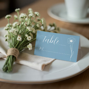 Folded Dusty Blue Floral Elegant Place Card