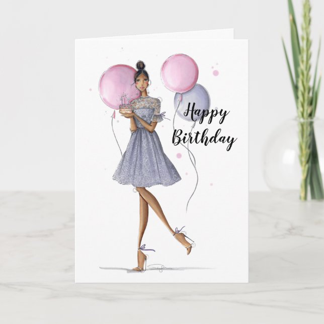 Folded Fashion Illustrated Birthday Card  (Front)
