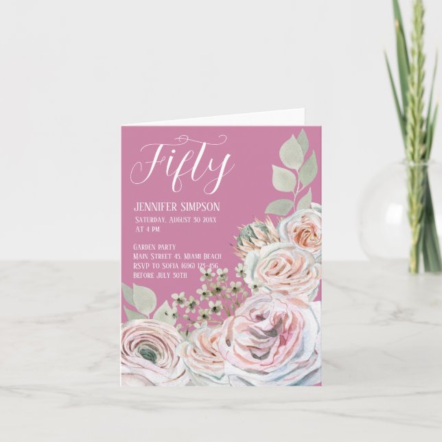 Folded feminine Birthday card with watercolor (Front)