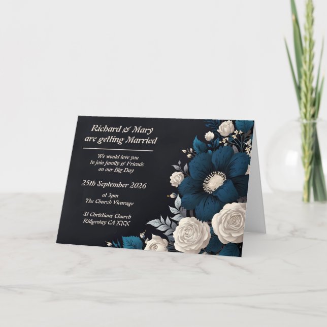 Folded Floral Blue & Cream Invitation (Front)