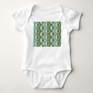 Folded flowers: retro blue-green pattern. baby bodysuit