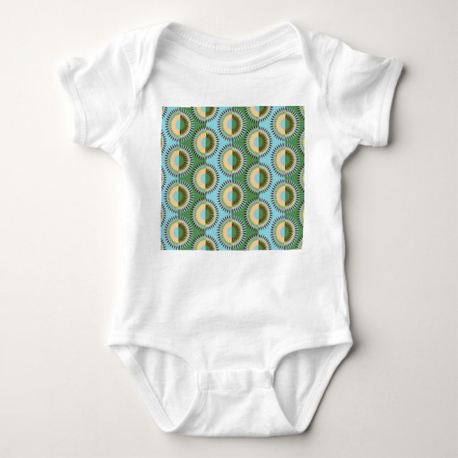 Folded flowers: retro blue-green pattern. baby bodysuit (Front)