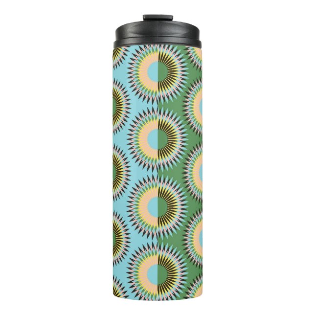 Folded flowers: retro blue-green pattern. thermal tumbler (Front)