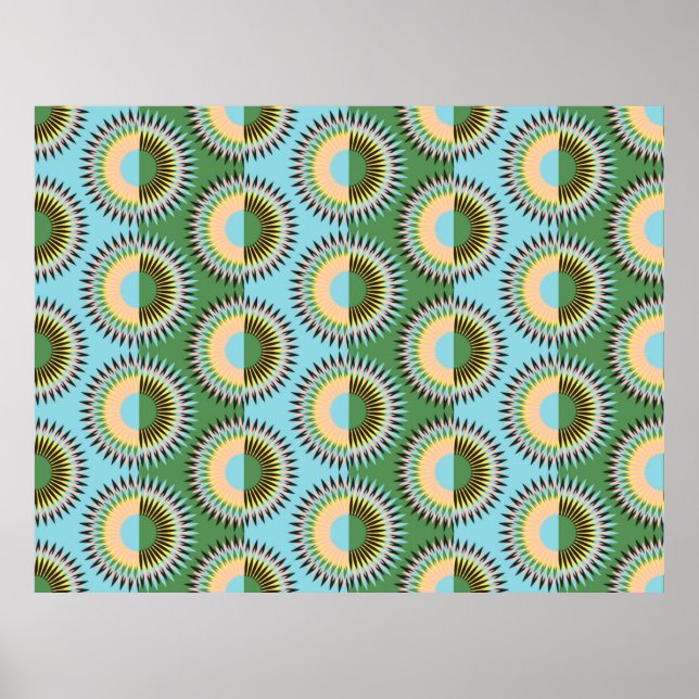 folded flowers stars seamless pattern in retro blu poster (Front)