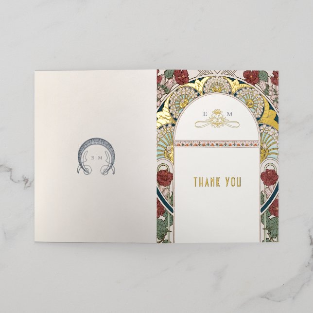 Folded Foil Thank You Card Art Nouveau (Outside Laydown)