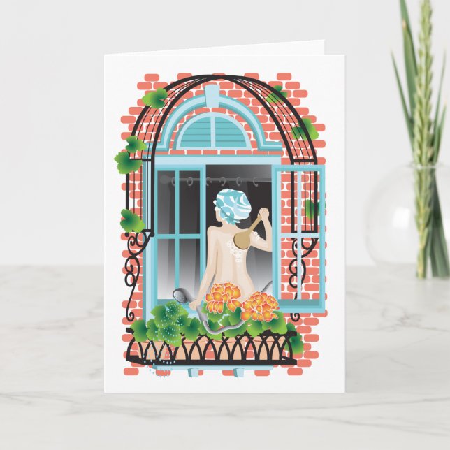 Folded Greeting Card 'Watering Plants' (Front)