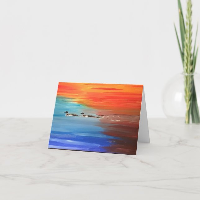 Folded Greeting Card with picture of Loons (Front)