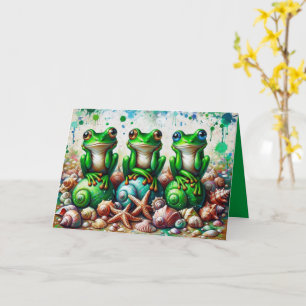 Folded Greeting Card with Three Frogs