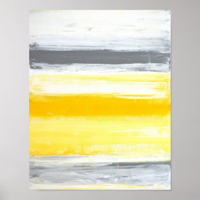 'Folded' Grey and Yellow Abstract Art Poster (Front)