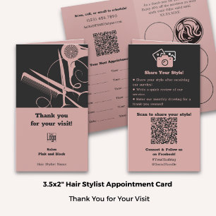 Folded Hair Stylist Pink Black Loyalty Thank You & Appointment Card