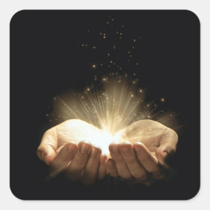 Folded Hands Holding Light Square Sticker
