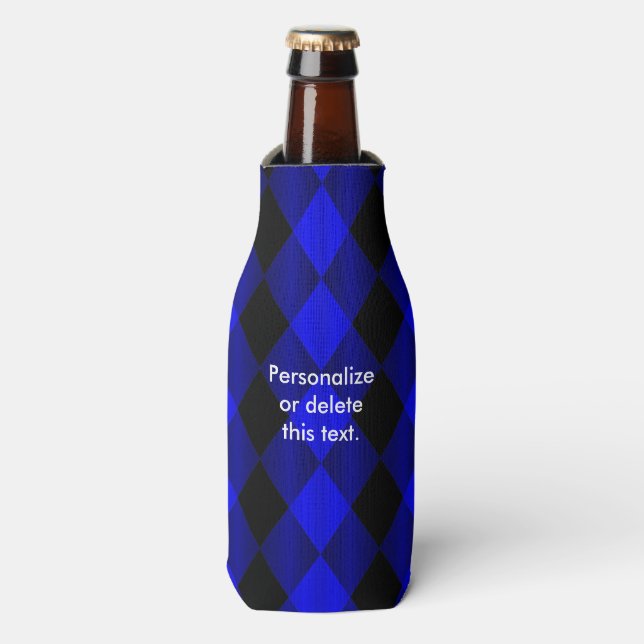 Folded Harlequin-Blue-Black-BOTTLE COOLER (Bottle Front)