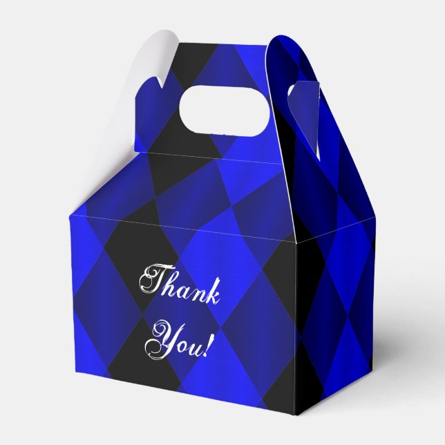 Folded Harlequin-Blue-Black-Favour-Box-Gable Favour Box (Front Side)