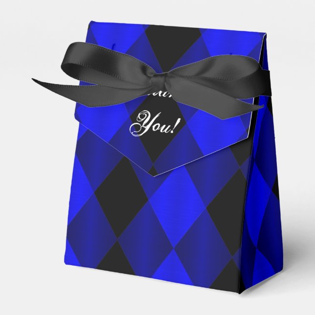 Folded Harlequin-Blue-Black-PARTY FAVOR BOX,Tent Favour Box (Front Side)