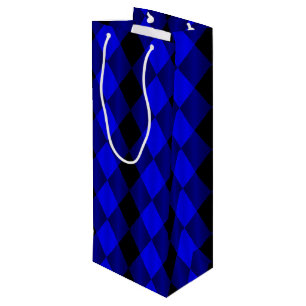 Folded Harlequin-Blue-Black-WINE GIFT BAG