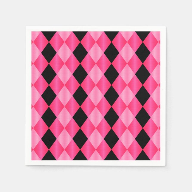 Folded Harlequin, Pink-Black-PAPER PARTY NAPKINS (Front)