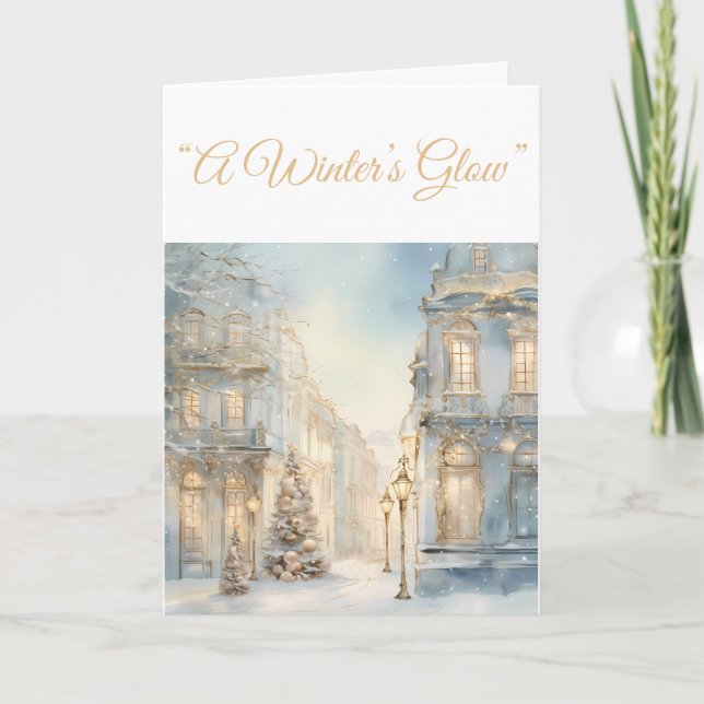 Folded Holiday Card-Blue & Gold Xmas Elegance Card (Front)