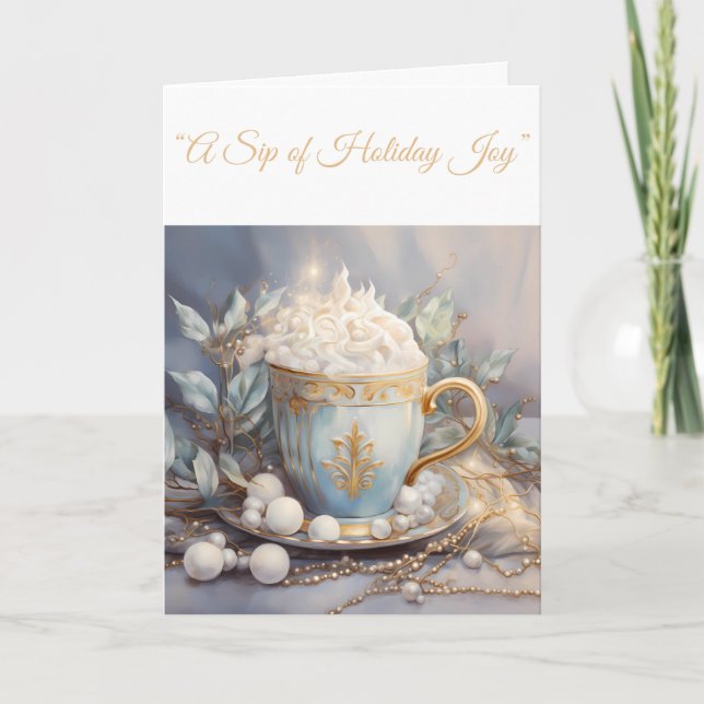 Folded Holiday Card-Blue & Gold Xmas Elegance Card (Front)