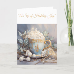 Folded Holiday Card-Blue & Gold Xmas Elegance Card