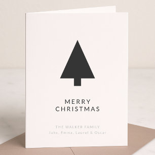 Folded Holiday Card   Minimal Christmas Tree Black