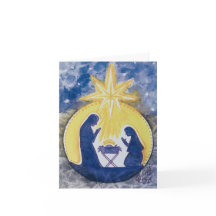 Folded Holiday Card,  Nativity, watercolor print 