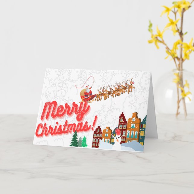 Folded Horizontal - Santa Christmas Cards  (Yellow Flower)