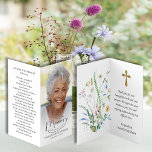 Folded In Loving Memory Photo Prayer Card<br><div class="desc">In loving memory and forever in our hearts, your loved one's photo, name and dates are featured on the front of this folded card. The Lord's Prayer or poem on the back, and your thank you message with a bouquet of wildflowers are on the inside. Beautiful to include at a...</div>