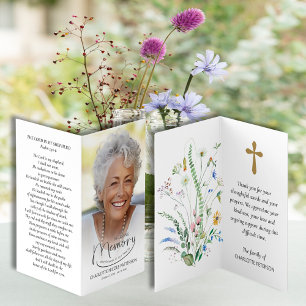 Folded In Loving Memory Photo Prayer Card