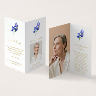 Folded Iris Photo Funeral Prayer Card
