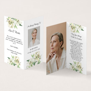 Folded Lily Photo Funeral Prayer Card