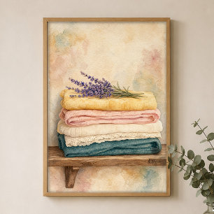 Folded Linen Stack Watercolour Farmhouse Poster