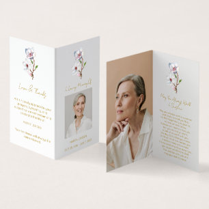 Folded Magnolia Photo Funeral Prayer Card