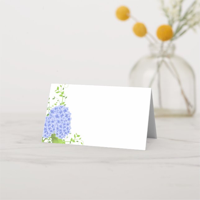 Folded Name Place Card-Blue Hydrangeas Card (Front)