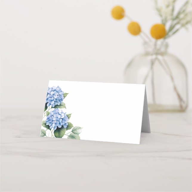 Folded Name Place Card-Blue Hydrangeas Card (Front)