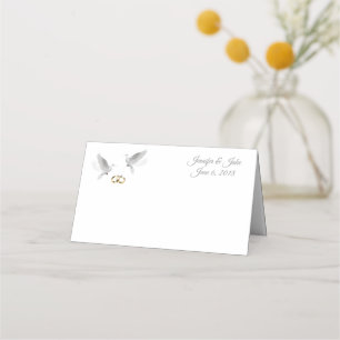 Folded Name Place Card-Wedding Doves-Custom Names Card