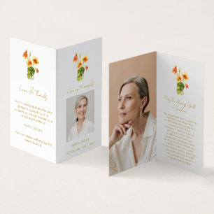 Folded Nasturtium Photo Funeral Prayer Card