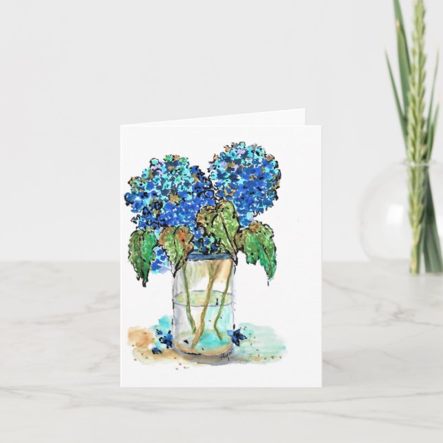 Folded Note Card-watercolor of hydrangeas Card (Front)