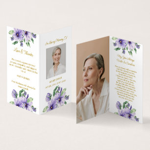 Folded Pansy Photo Funeral Prayer Card