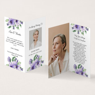 Folded Pansy Photo Funeral Prayer Card