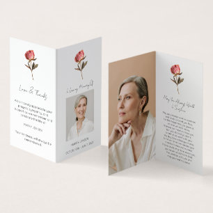 Folded Peony Photo Funeral Prayer Card